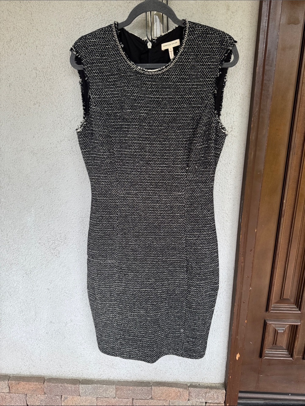 Rebeca Taylor Sleeveless Black and White Tweed Sheath Dress size 8